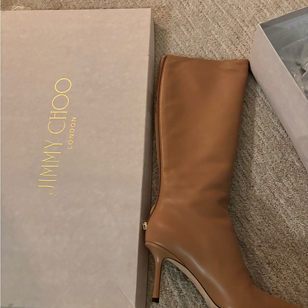 Jimmy Choo Tan Agathe biscuit Boots size 36.5 6.5 worn once comes with box/bags - Picture 6 of 10